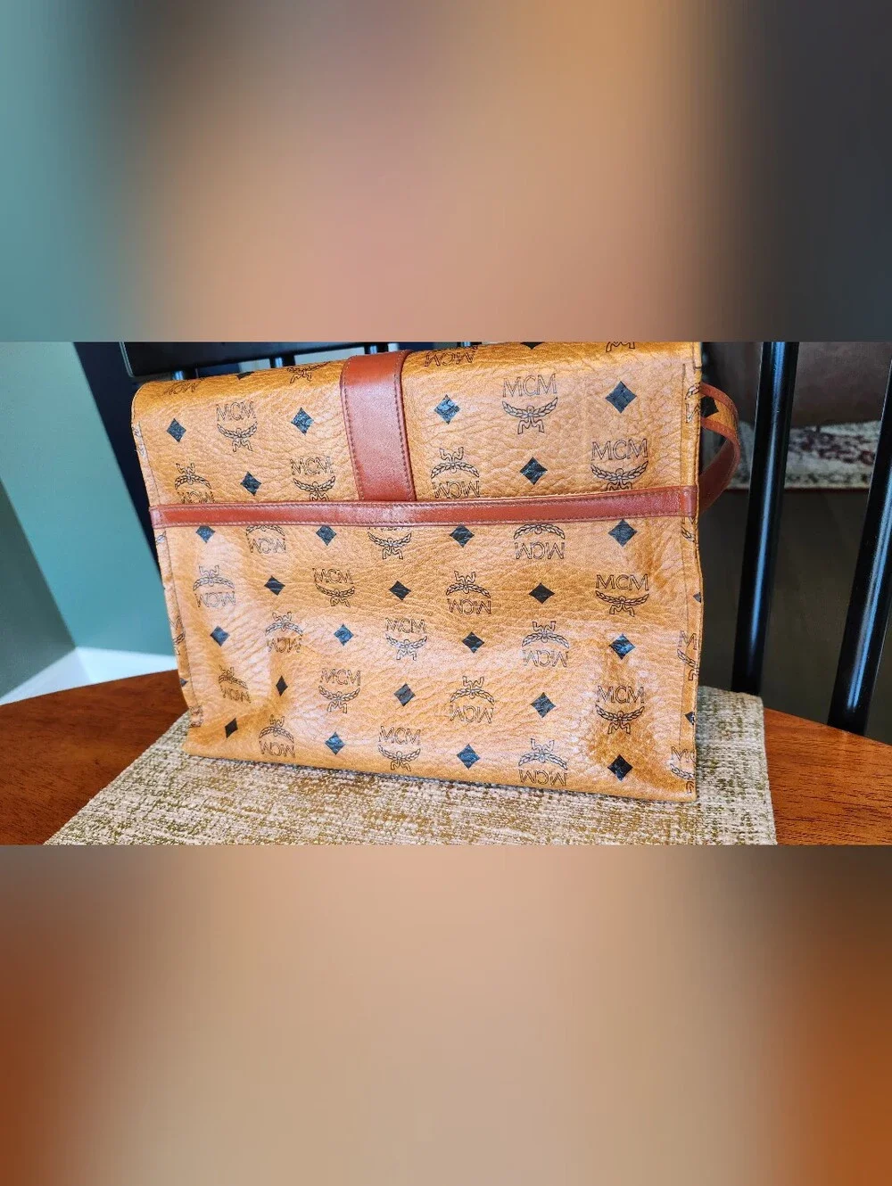 Vintage 1980s MCM Cognac Visetos Envelope Foldover Crossbody OR Clutch - Picture 7 of 12